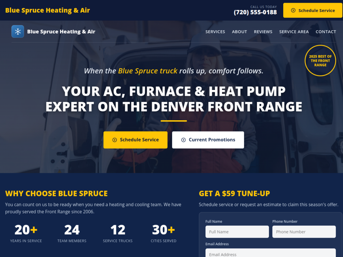 Blue Spruce Heating & Air HVAC website